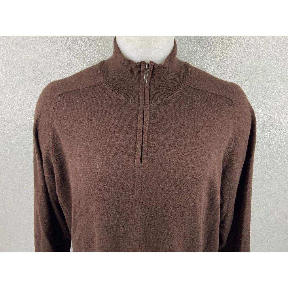 LL Bean Men XL Sweater Brown Pullover Cotton Cashmere 1/4 Zip